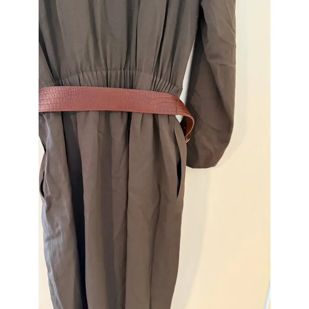 Vintage Talbots Olive Green Military Midi Dress Wool Blend Size‎ 8 ✨